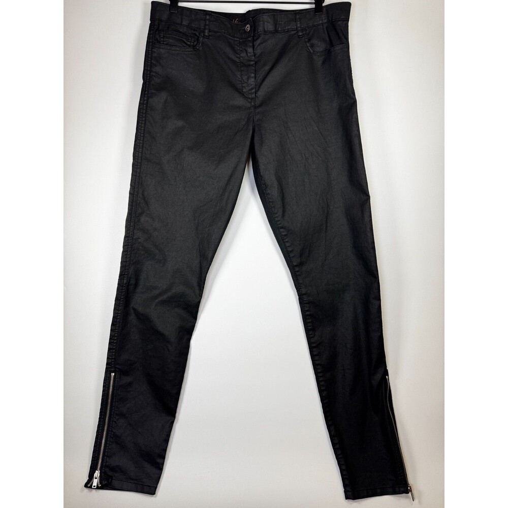 Gap Khakis Super Skinny Biker Coated Black Pants 16 Tall Zipper Ankle Stretch